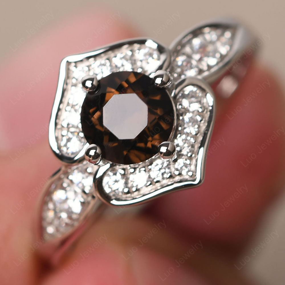 Round Cut Smoky Quartz  Dainty Engagement Ring - LUO Jewelry