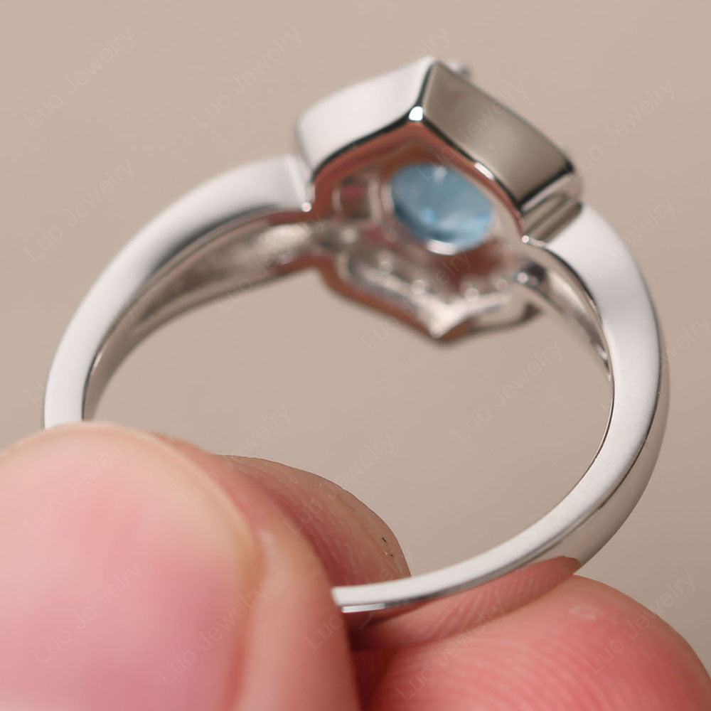 Round Cut Swiss Blue Topaz Dainty Engagement Ring - LUO Jewelry