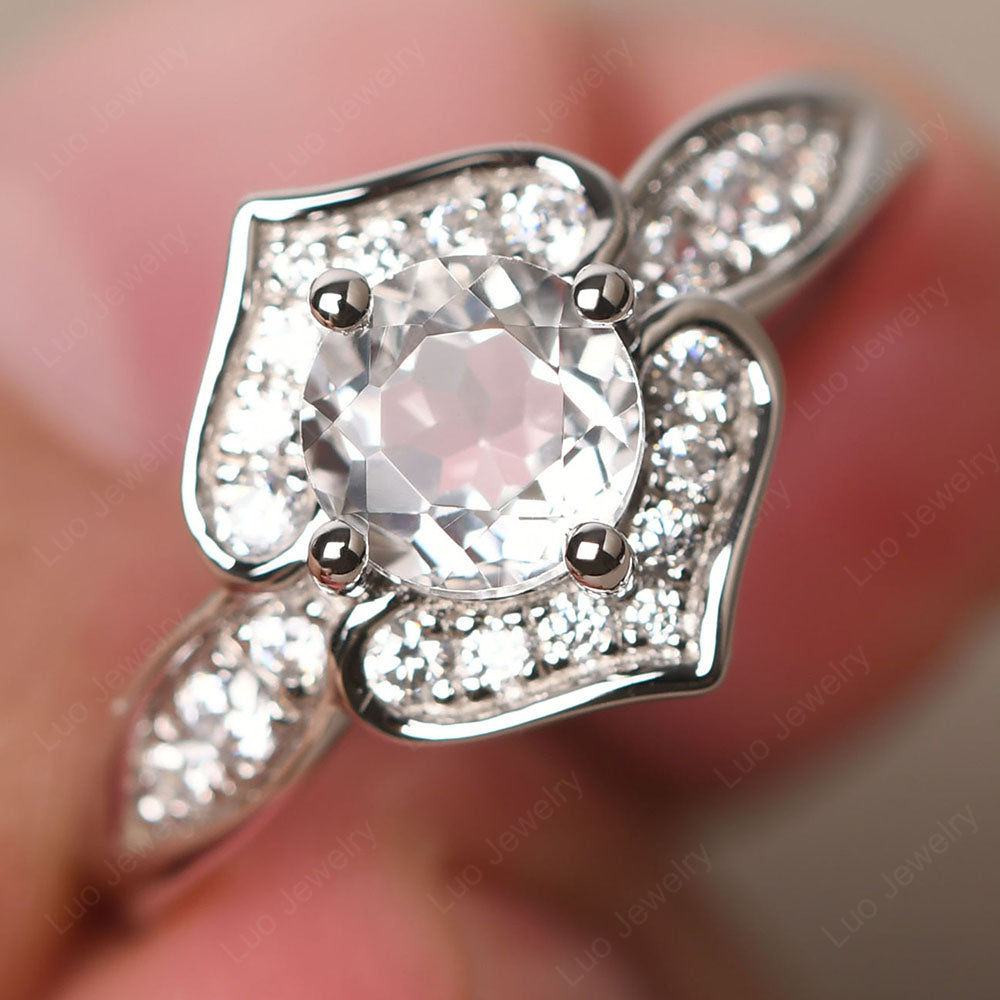 Round Cut White Topaz Dainty Engagement Ring - LUO Jewelry