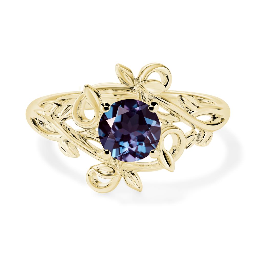 Round Cut Lab Alexandrite Leaf Ring - LUO Jewelry #metal_18k yellow gold