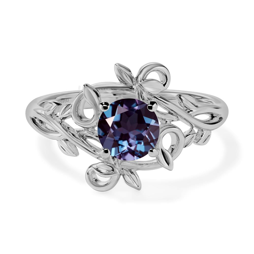 Round Cut Lab Alexandrite Leaf Ring - LUO Jewelry #metal_platinum