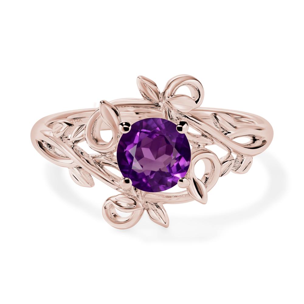 Round Cut Amethyst Leaf Ring - LUO Jewelry #metal_14k rose gold