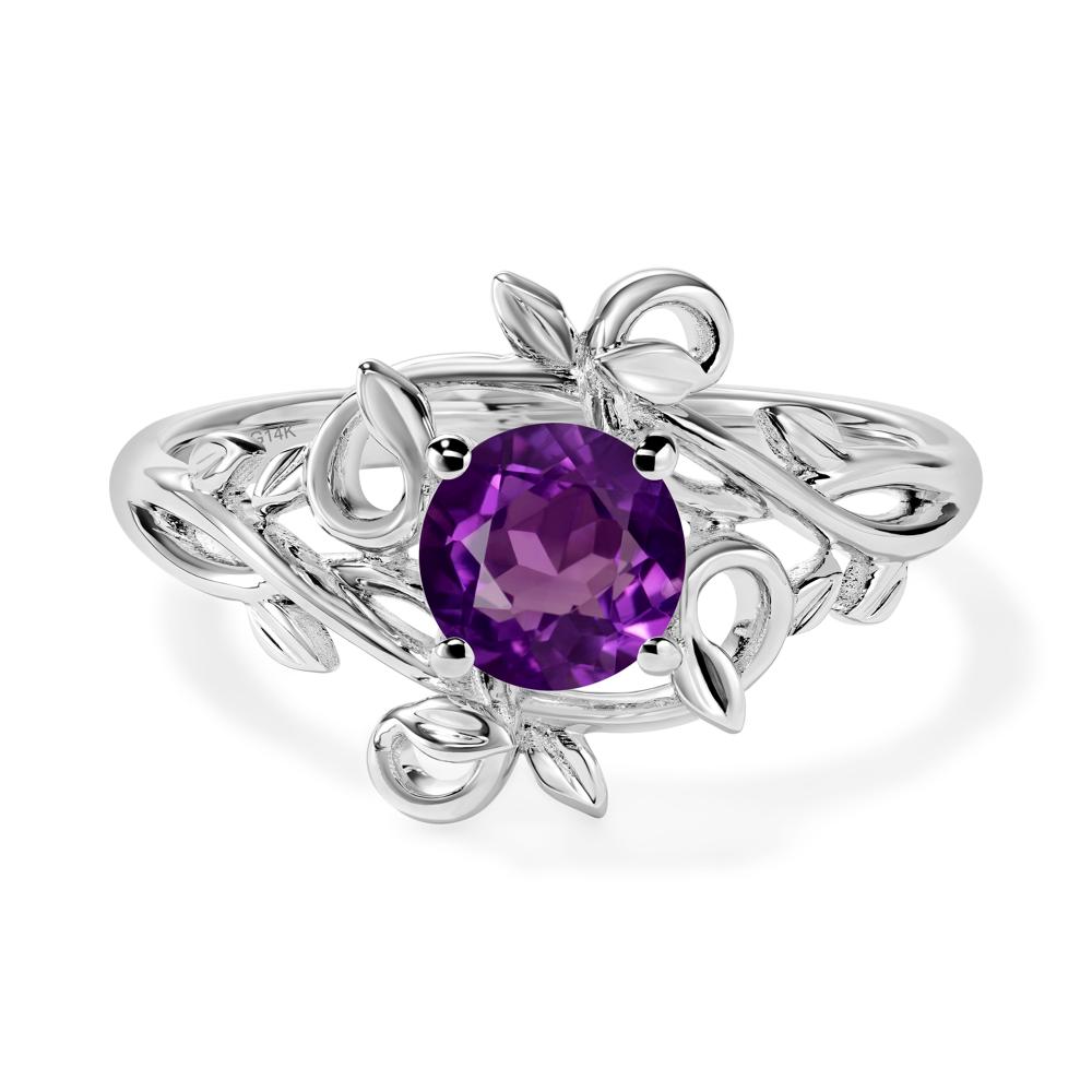 Round Cut Amethyst Leaf Ring - LUO Jewelry #metal_14k white gold
