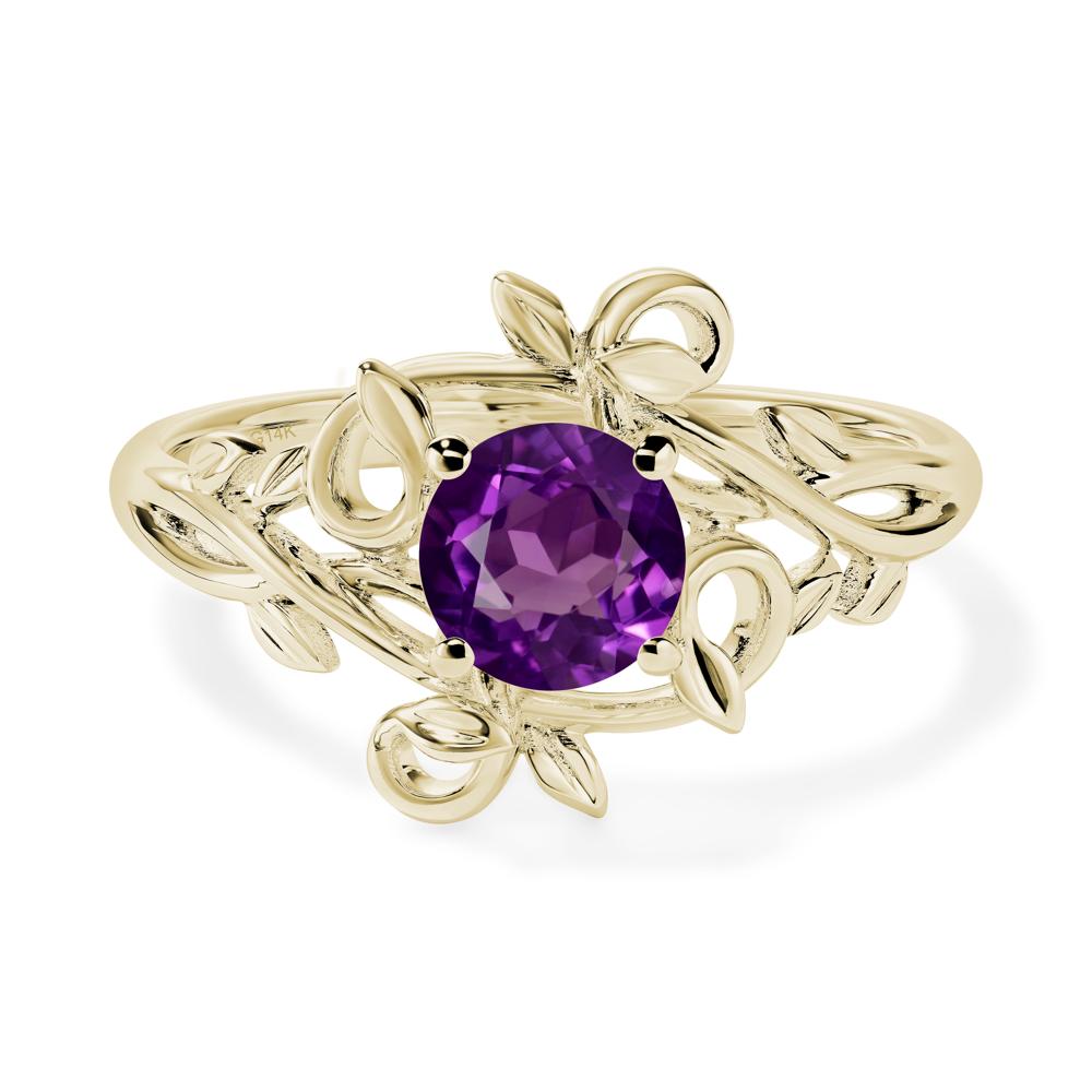 Round Cut Amethyst Leaf Ring - LUO Jewelry #metal_14k yellow gold