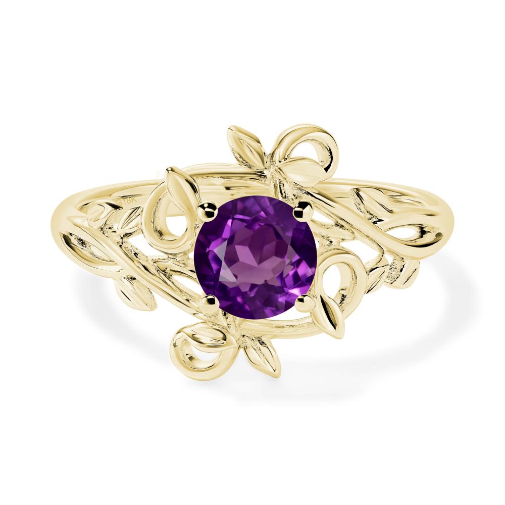 Round Cut Amethyst Leaf Ring - LUO Jewelry #metal_18k yellow gold