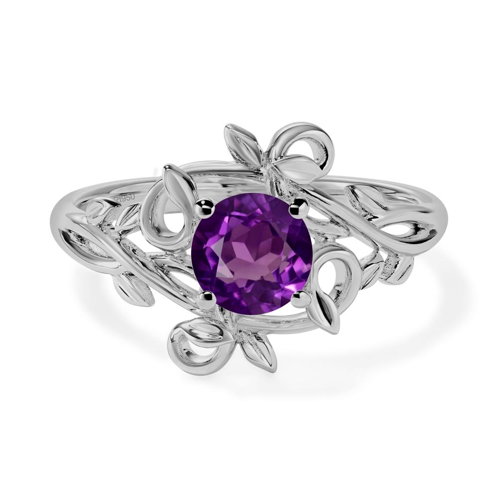 Round Cut Amethyst Leaf Ring - LUO Jewelry #metal_platinum