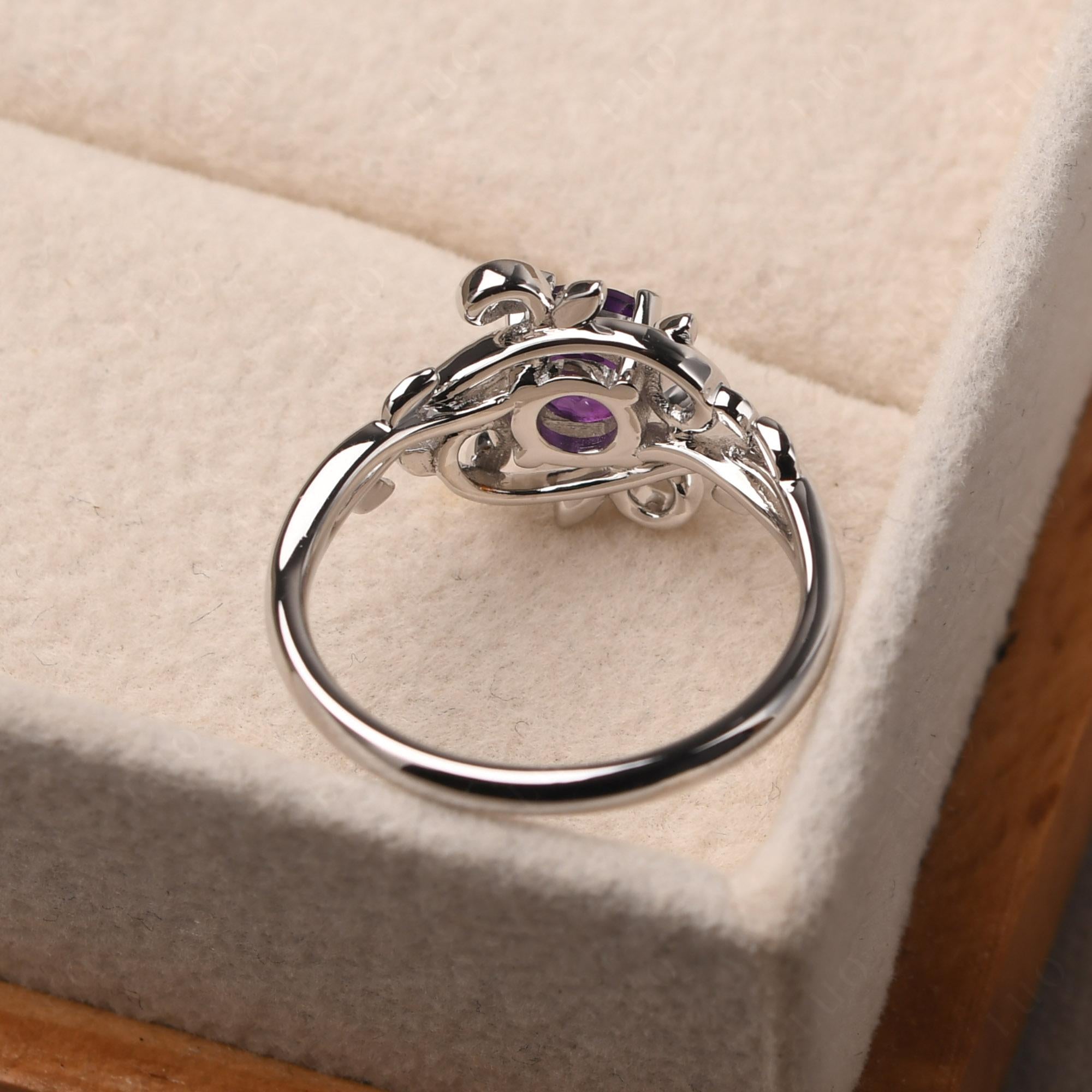 Round Cut Amethyst Leaf Ring - LUO Jewelry