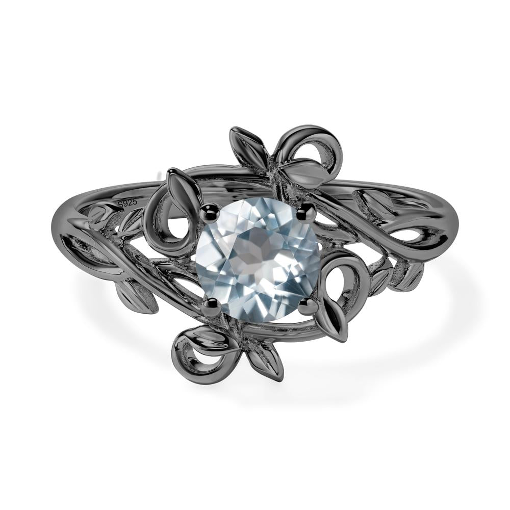 Round Cut Aquamarine Leaf Ring - LUO Jewelry #metal_black finish sterling silver