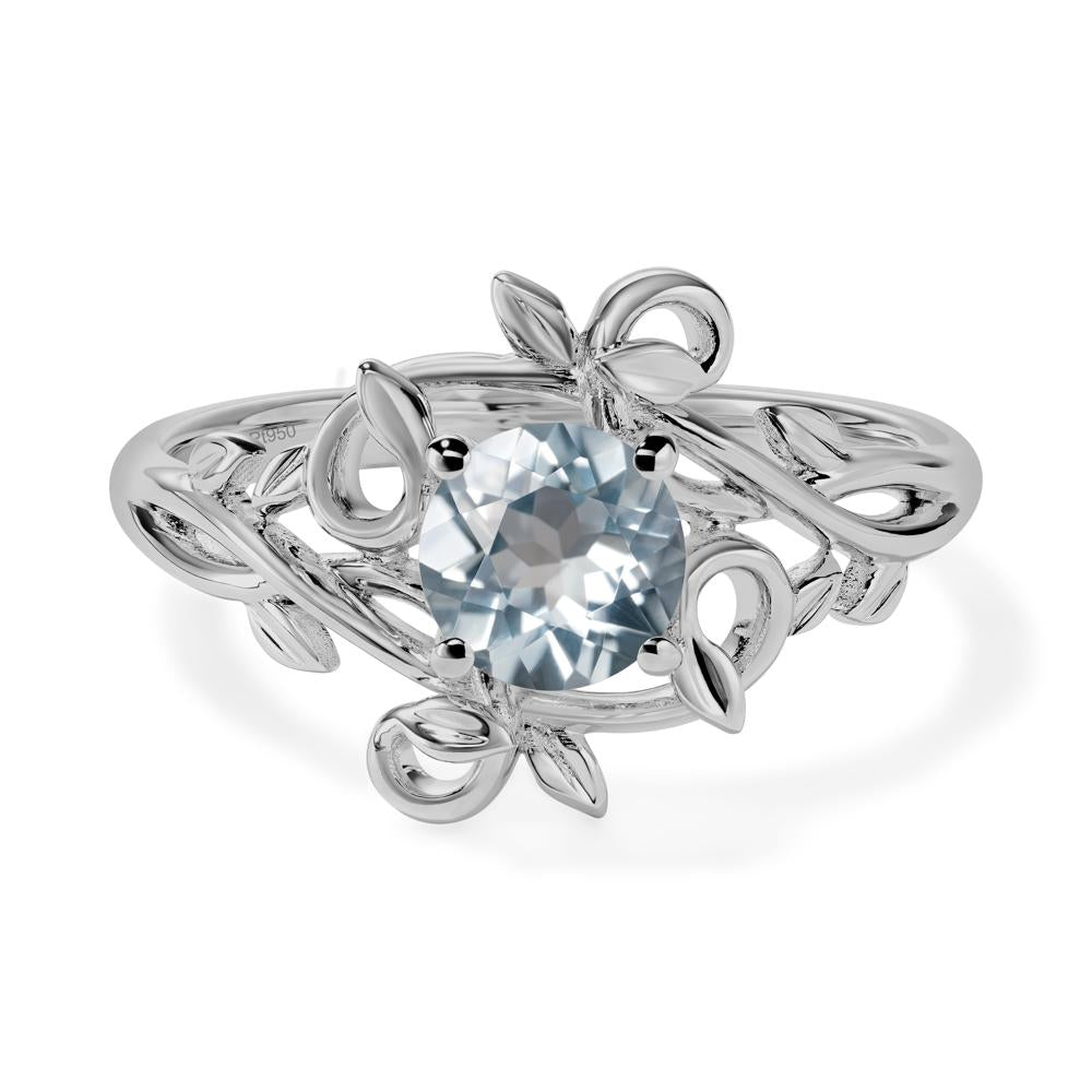 Round Cut Aquamarine Leaf Ring - LUO Jewelry #metal_platinum