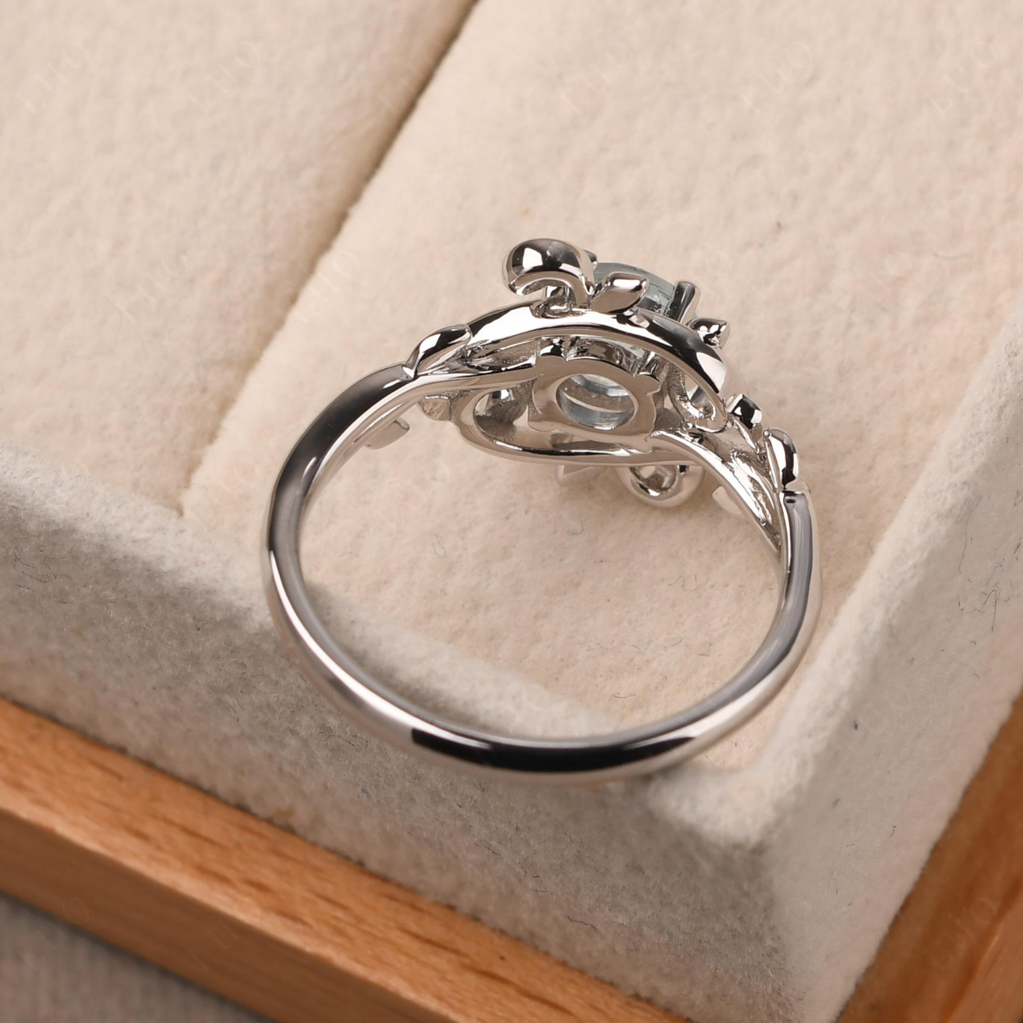 Round Cut Aquamarine Leaf Ring - LUO Jewelry