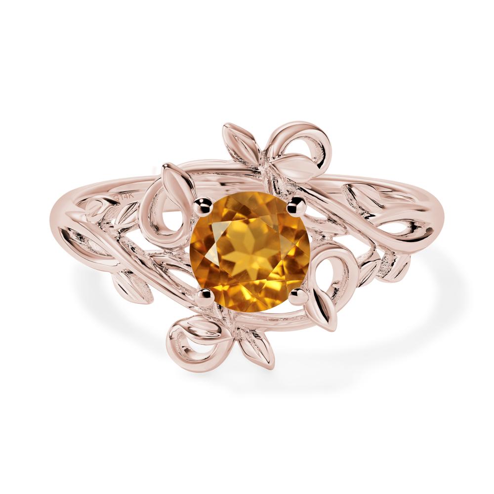 Round Cut Citrine Leaf Ring - LUO Jewelry #metal_14k rose gold