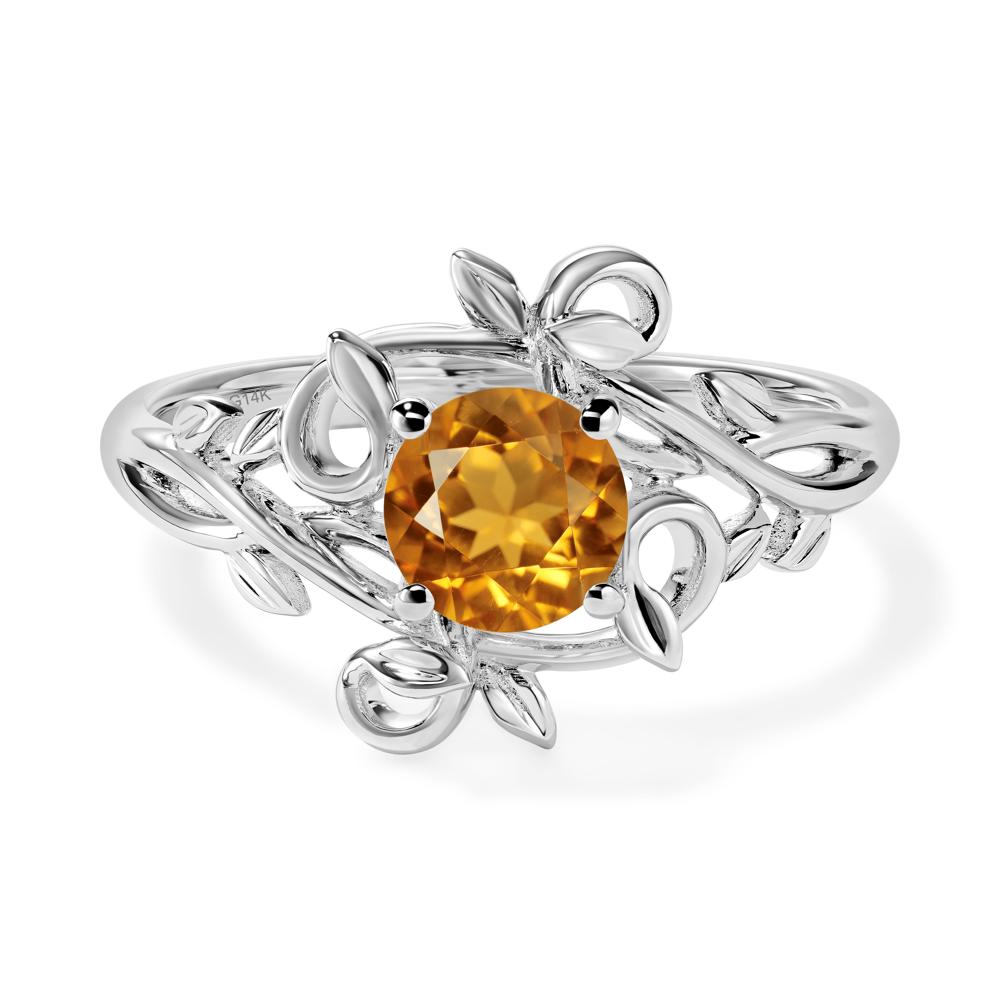 Round Cut Citrine Leaf Ring - LUO Jewelry #metal_14k white gold