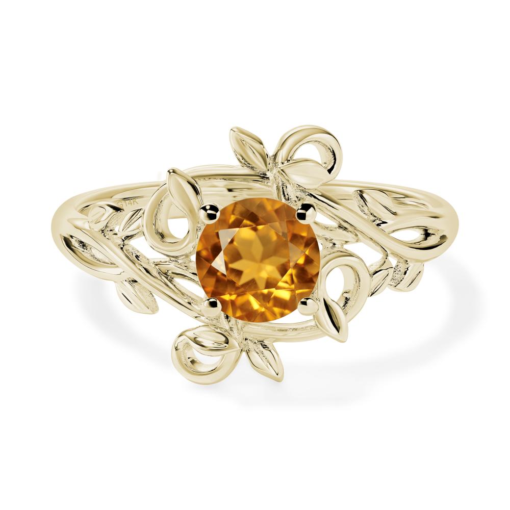 Round Cut Citrine Leaf Ring - LUO Jewelry #metal_14k yellow gold