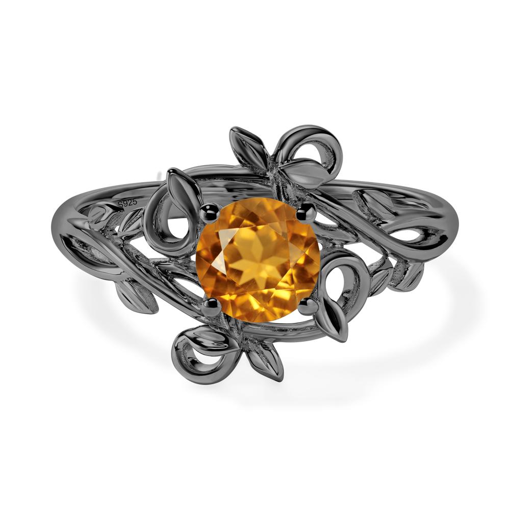 Round Cut Citrine Leaf Ring - LUO Jewelry #metal_black finish sterling silver