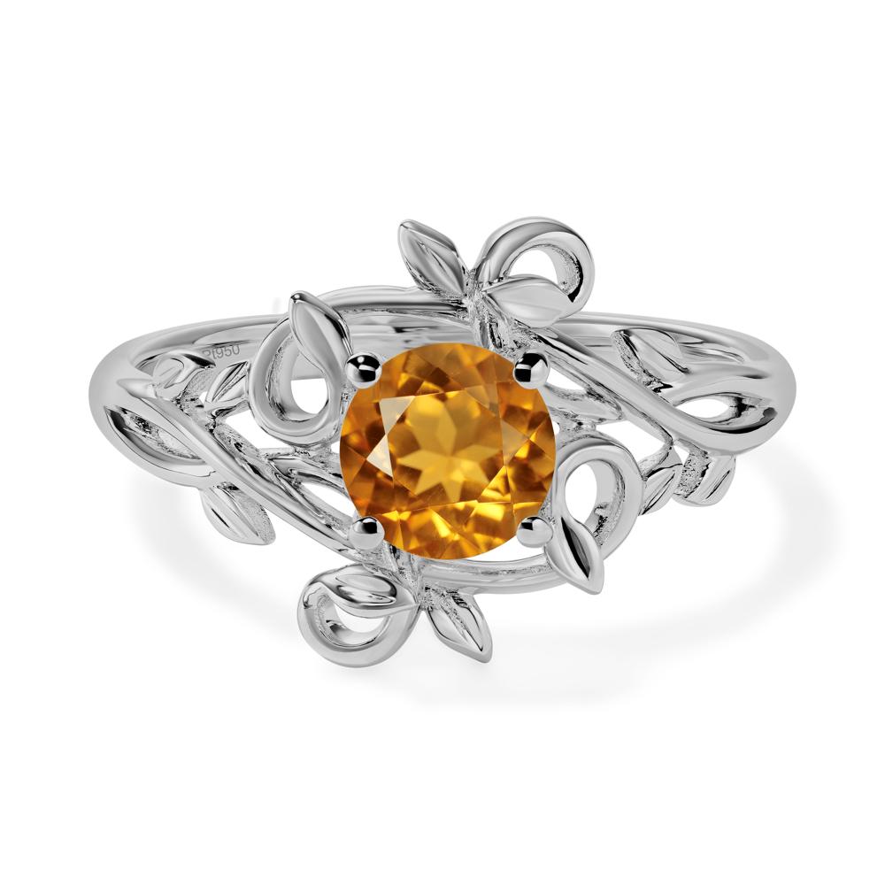 Round Cut Citrine Leaf Ring - LUO Jewelry #metal_platinum