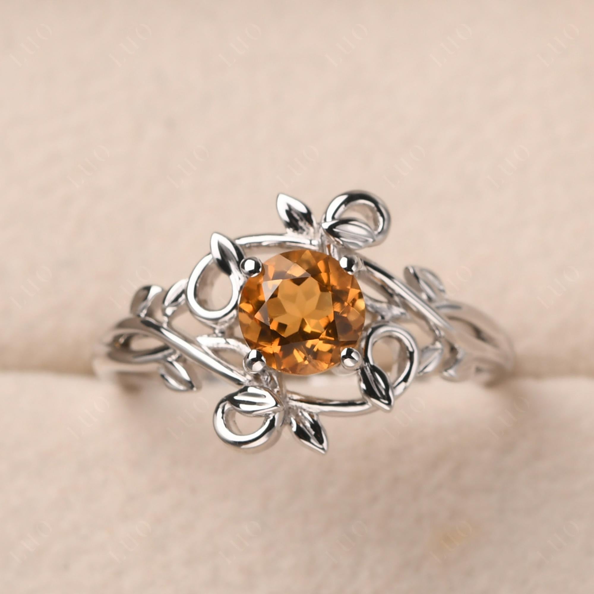 Round Cut Citrine Leaf Ring - LUO Jewelry