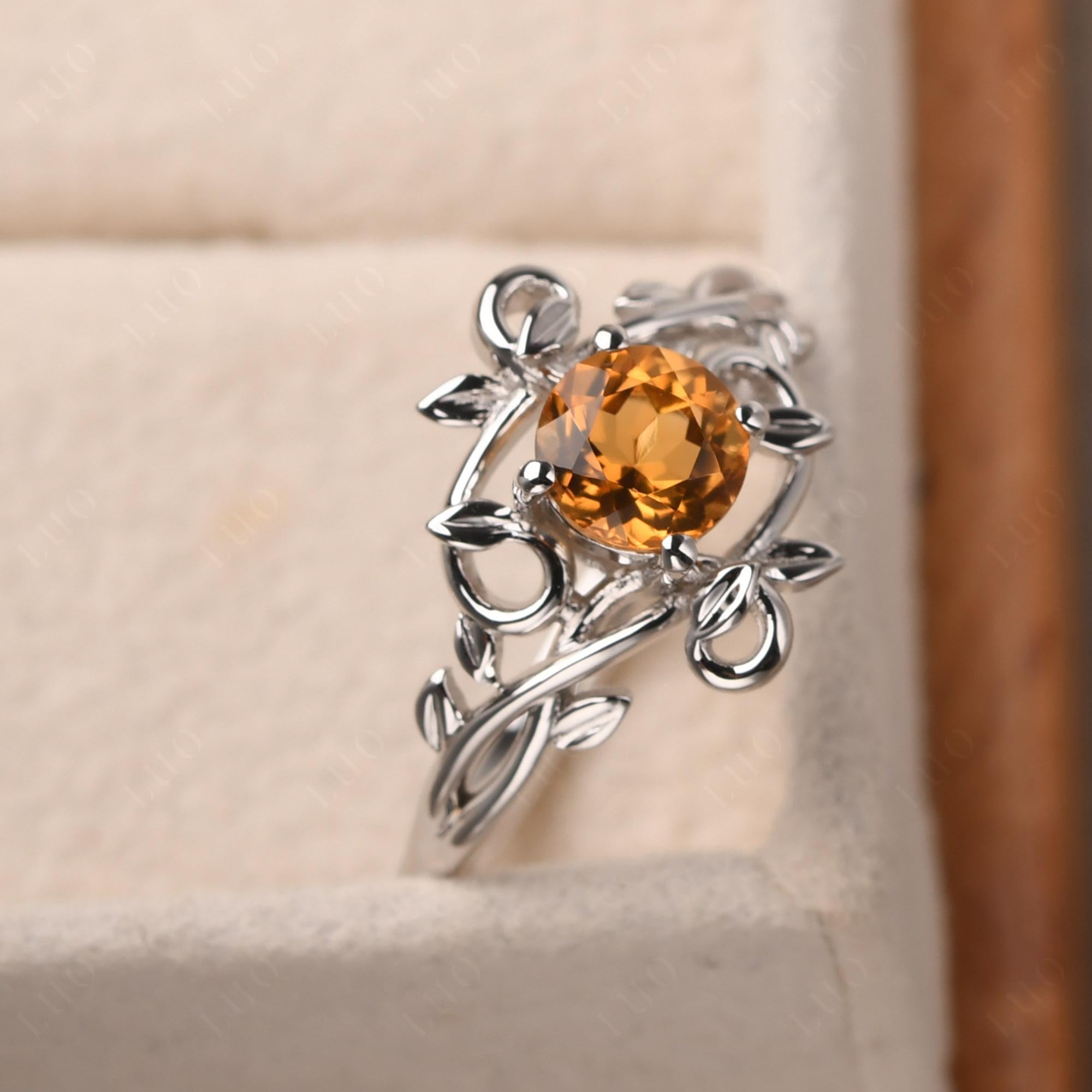 Round Cut Citrine Leaf Ring - LUO Jewelry