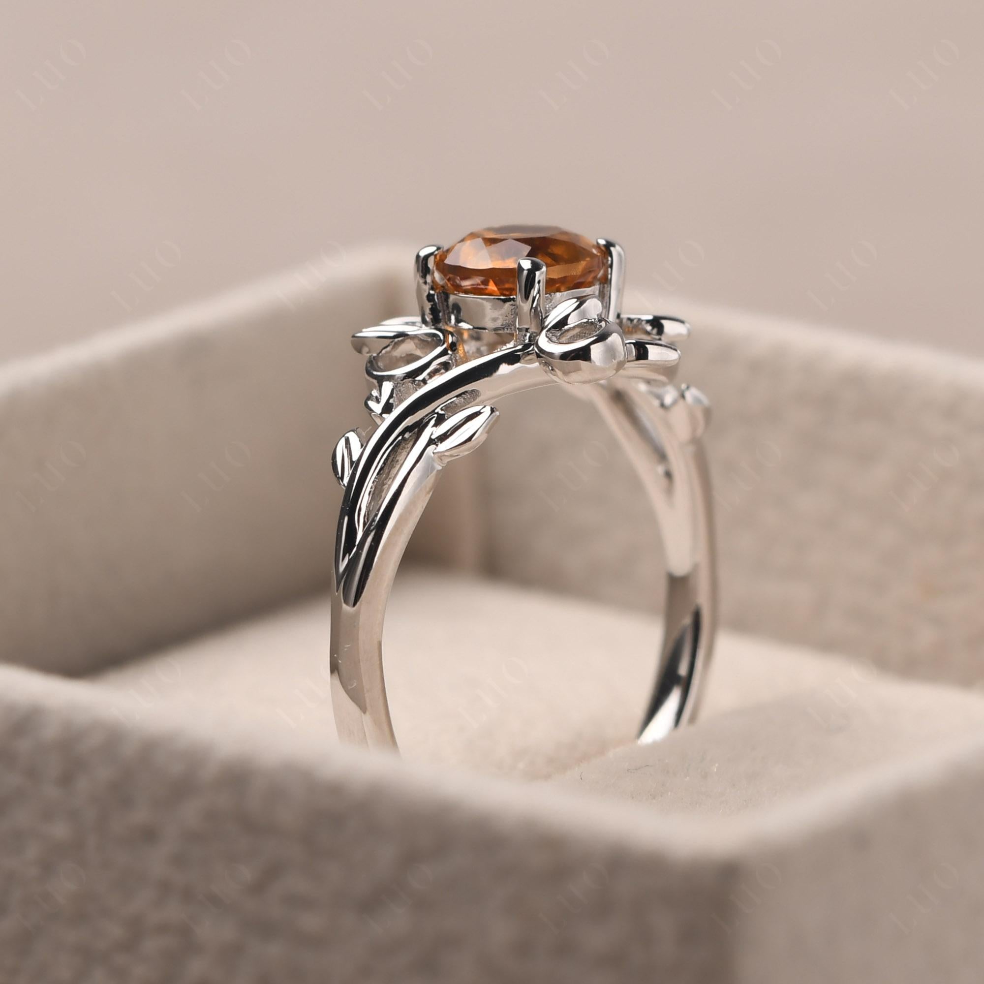 Round Cut Citrine Leaf Ring - LUO Jewelry