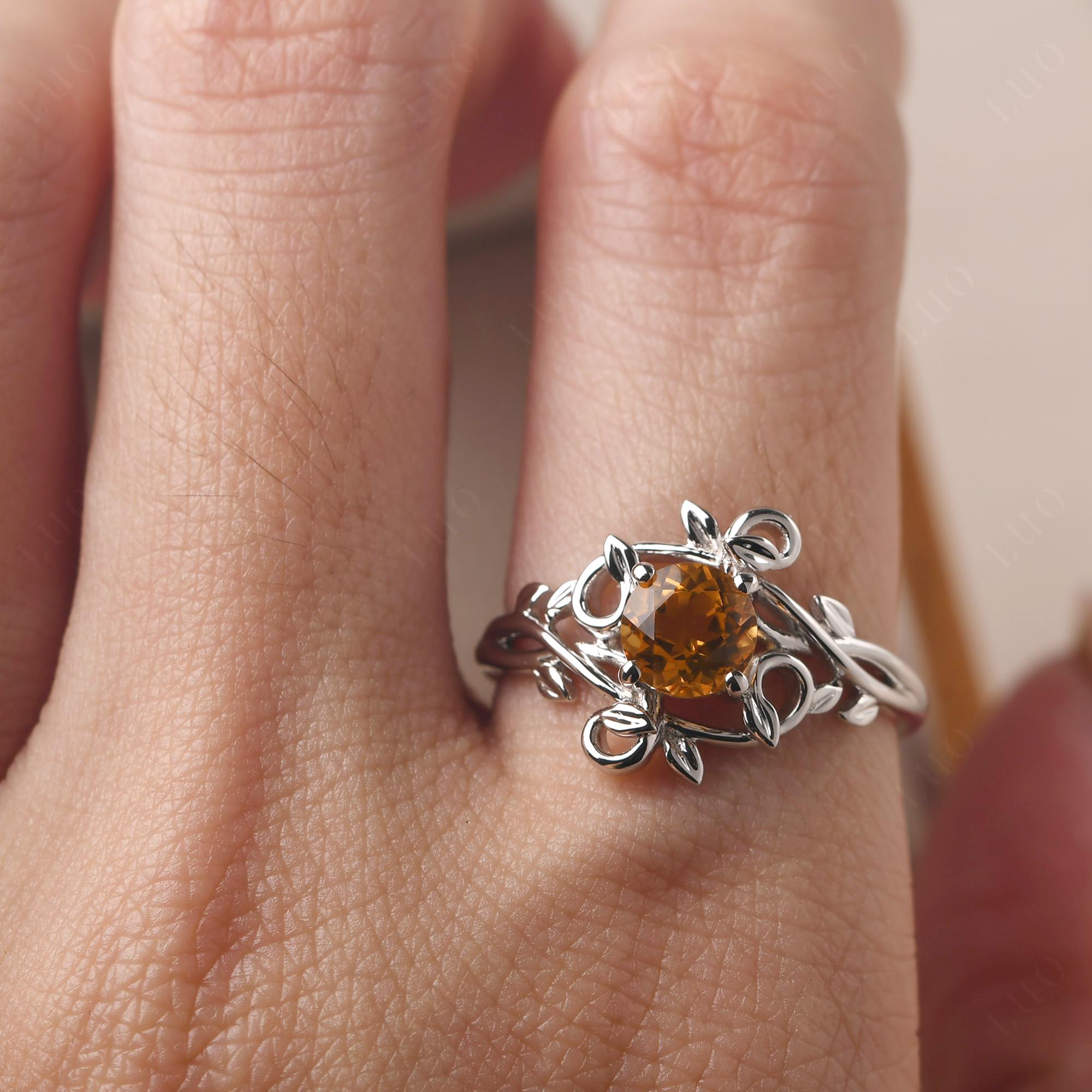 Round Cut Citrine Leaf Ring - LUO Jewelry