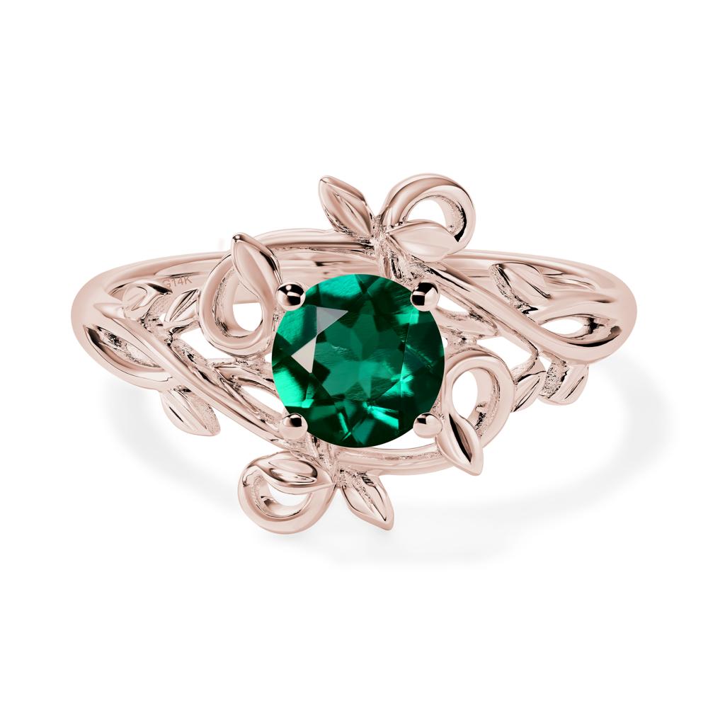 Round Cut Lab Grown Emerald Leaf Ring - LUO Jewelry #metal_14k rose gold
