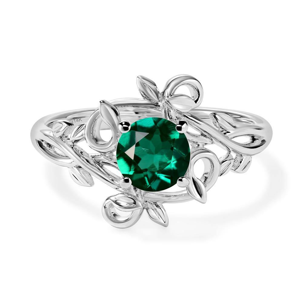 Round Cut Lab Grown Emerald Leaf Ring - LUO Jewelry #metal_14k white gold