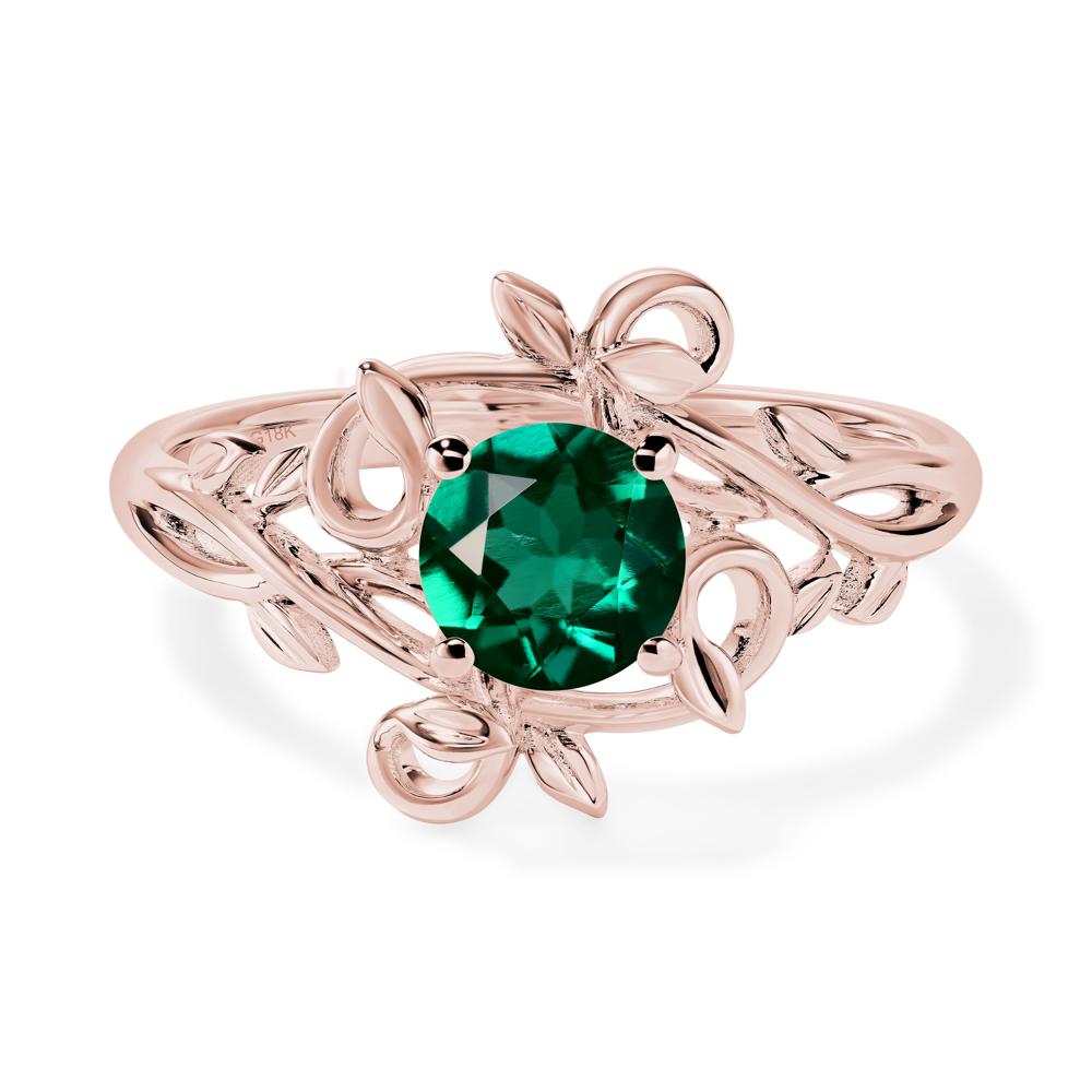 Round Cut Lab Grown Emerald Leaf Ring - LUO Jewelry #metal_18k rose gold