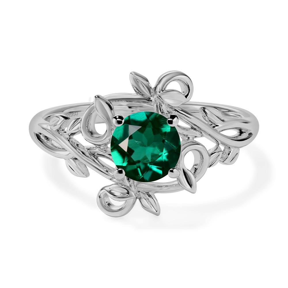 Round Cut Lab Grown Emerald Leaf Ring - LUO Jewelry #metal_platinum