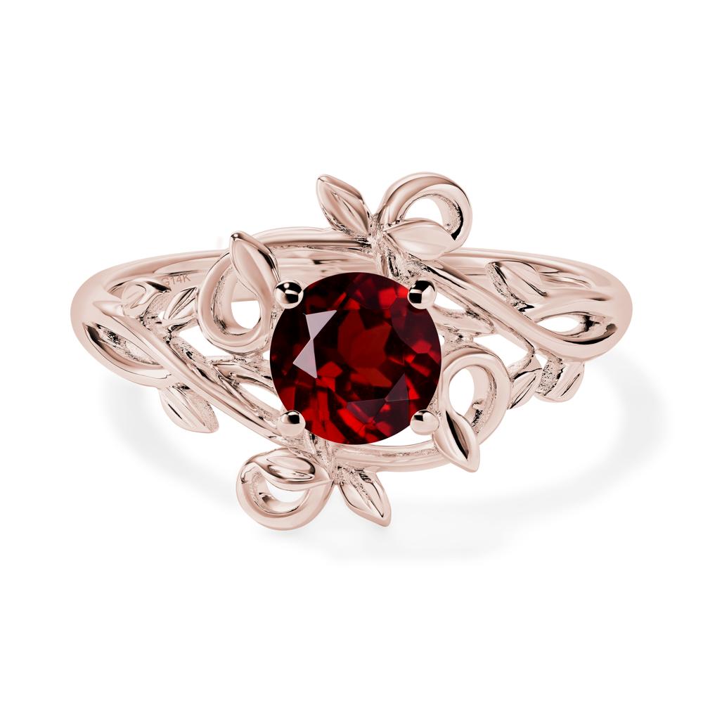 Round Cut Garnet Leaf Ring - LUO Jewelry #metal_14k rose gold