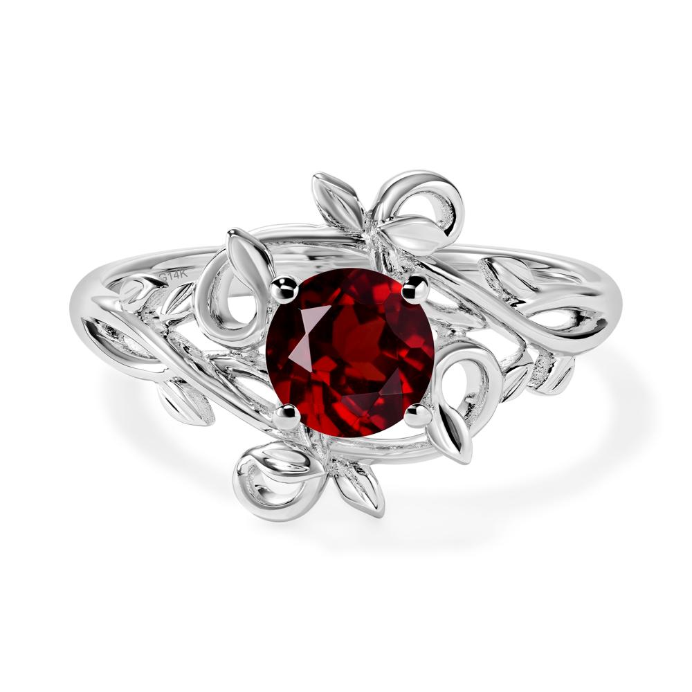 Round Cut Garnet Leaf Ring - LUO Jewelry #metal_14k white gold