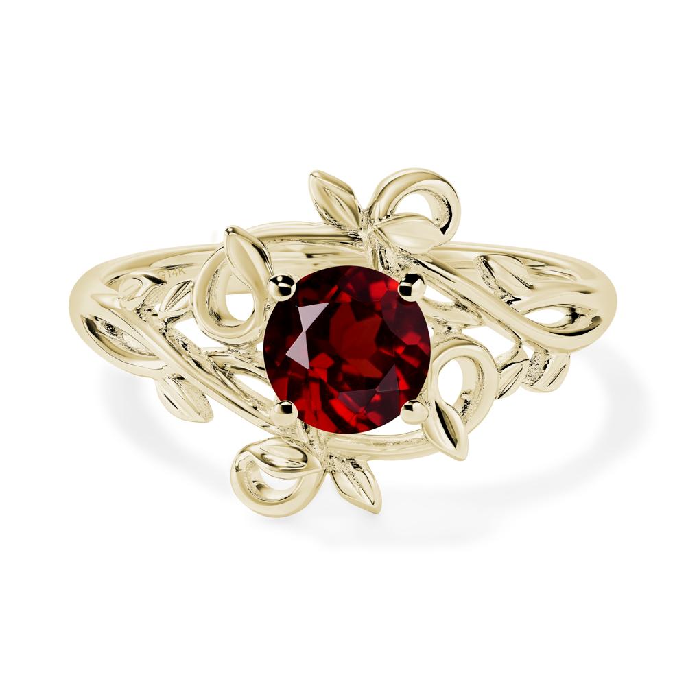 Round Cut Garnet Leaf Ring - LUO Jewelry #metal_14k yellow gold