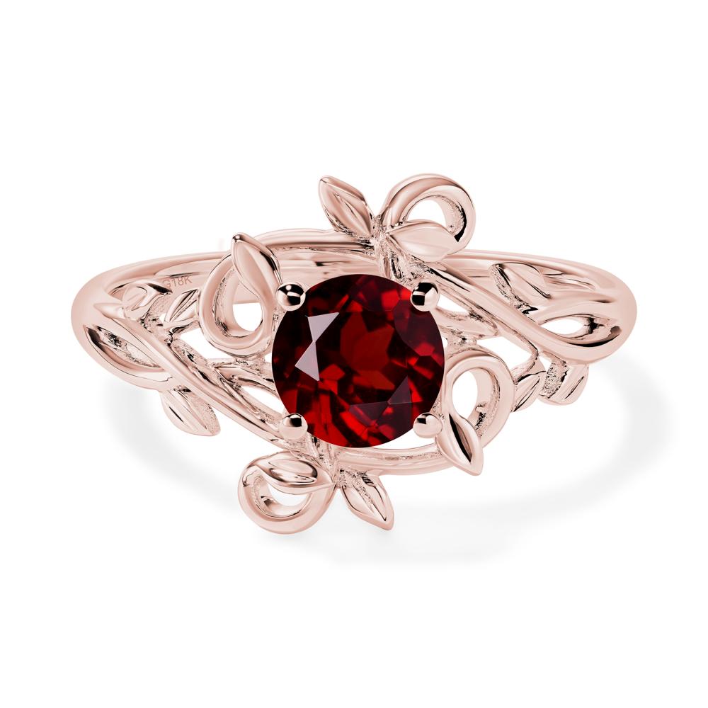 Round Cut Garnet Leaf Ring - LUO Jewelry #metal_18k rose gold