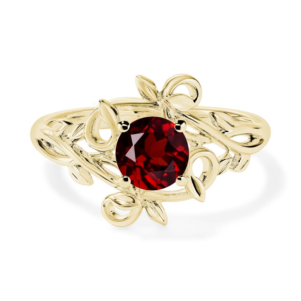 Round Cut Garnet Leaf Ring - LUO Jewelry #metal_18k yellow gold