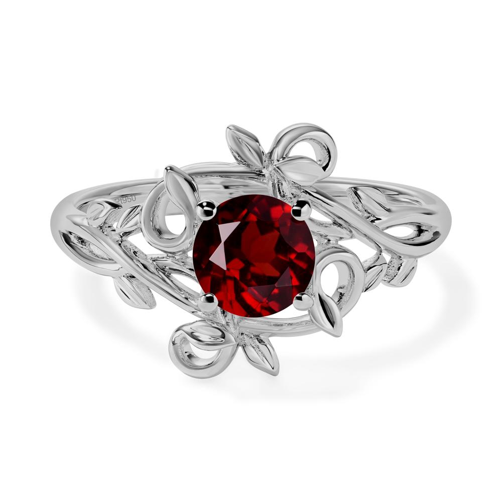 Round Cut Garnet Leaf Ring - LUO Jewelry #metal_platinum