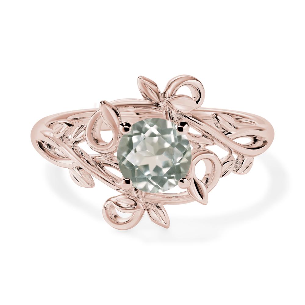 Round Cut Green Amethyst Leaf Ring - LUO Jewelry #metal_14k rose gold