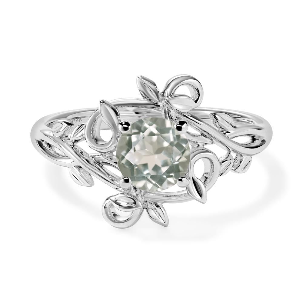 Round Cut Green Amethyst Leaf Ring - LUO Jewelry #metal_14k white gold