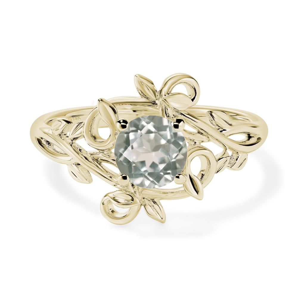 Round Cut Green Amethyst Leaf Ring - LUO Jewelry #metal_14k yellow gold
