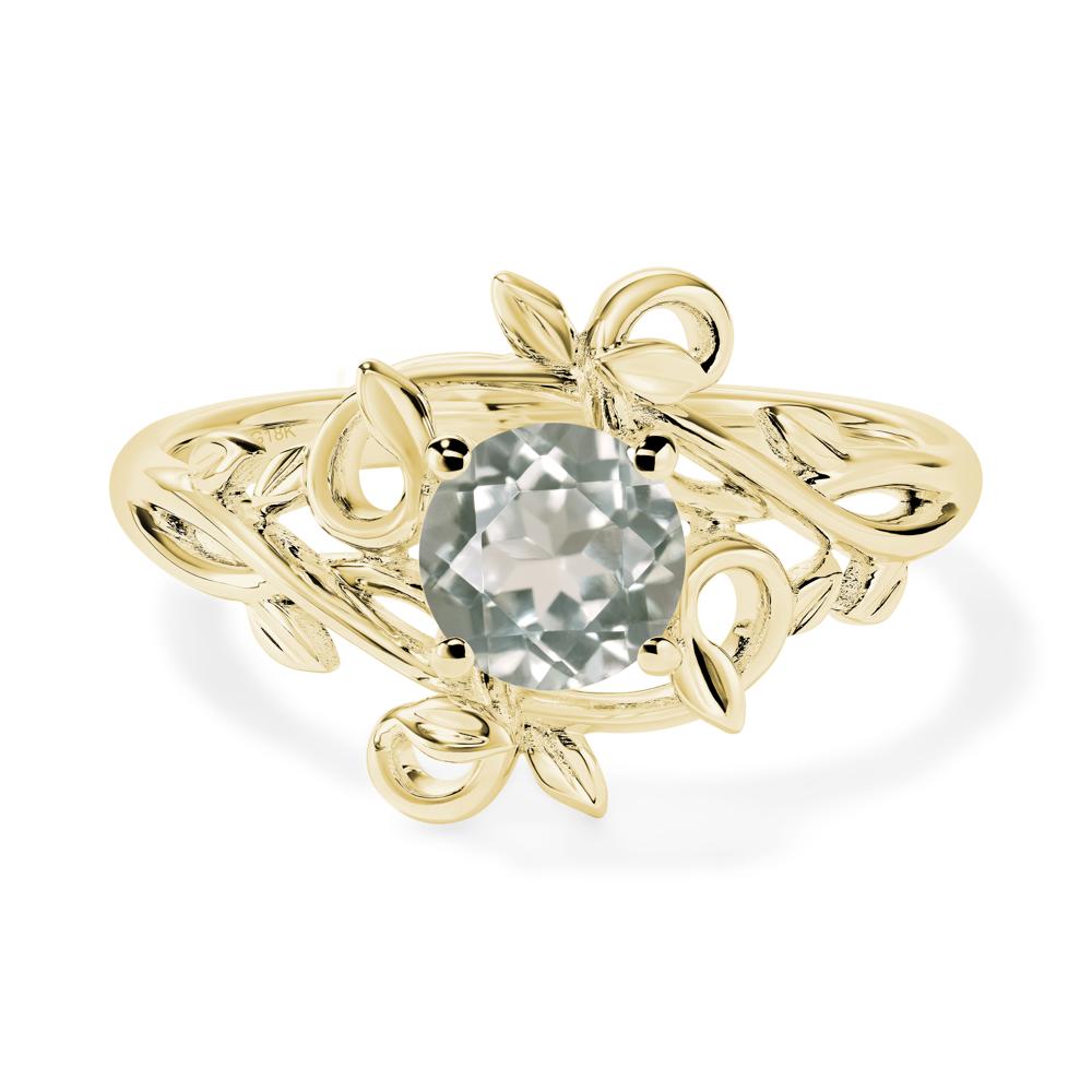 Round Cut Green Amethyst Leaf Ring - LUO Jewelry #metal_18k yellow gold