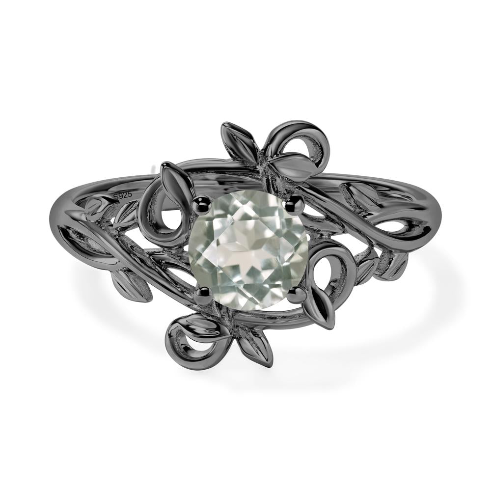 Round Cut Green Amethyst Leaf Ring - LUO Jewelry #metal_black finish sterling silver
