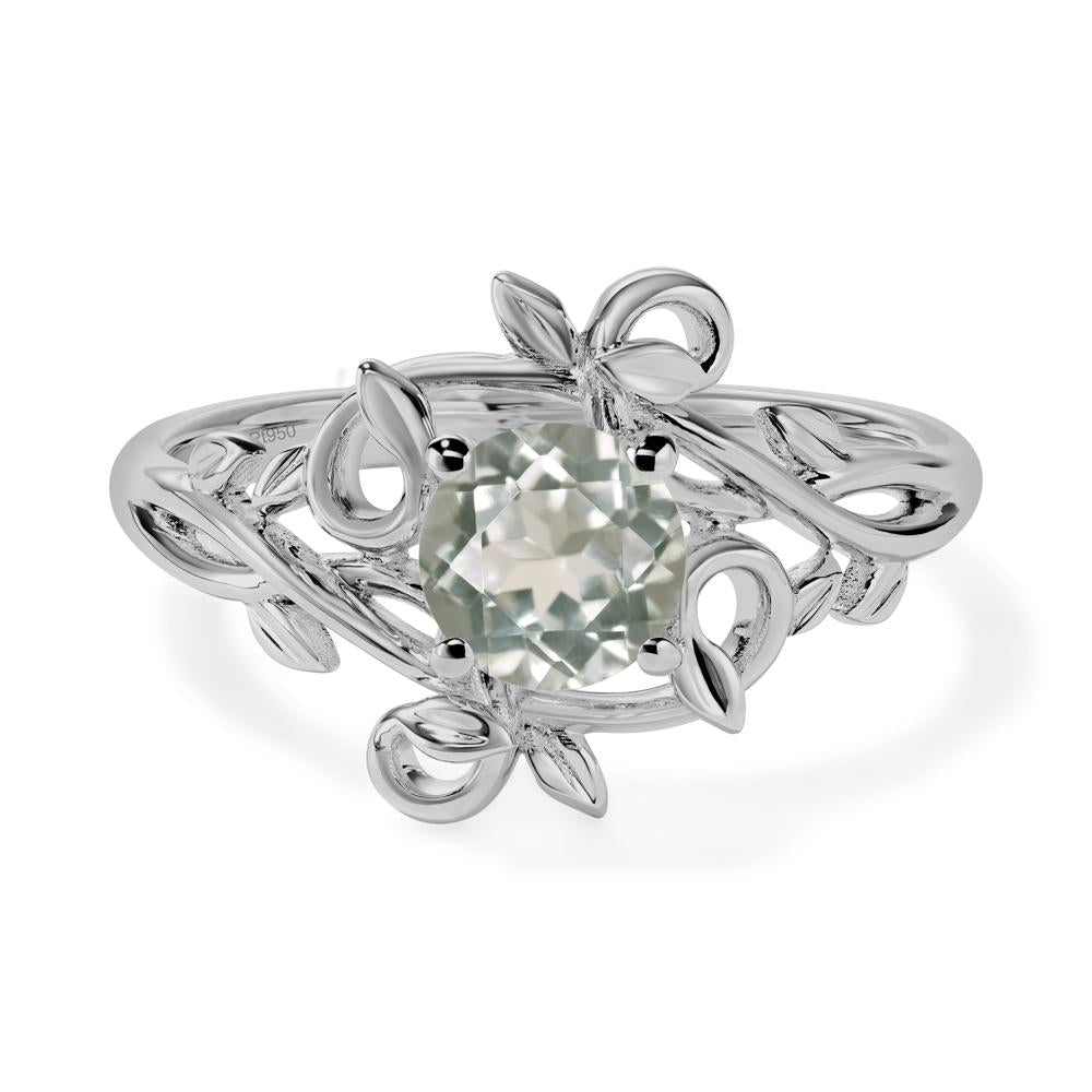 Round Cut Green Amethyst Leaf Ring - LUO Jewelry #metal_platinum