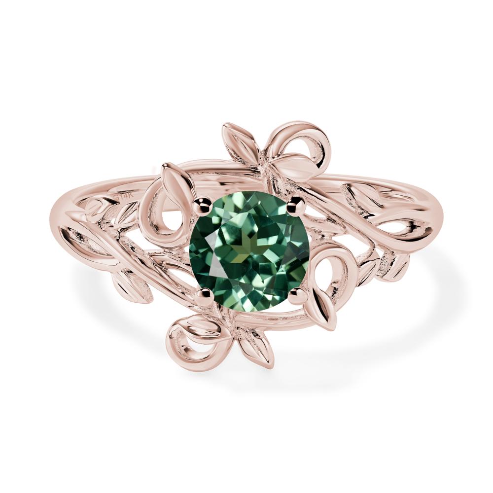 Round Cut Lab Green Sapphire Leaf Ring - LUO Jewelry #metal_14k rose gold