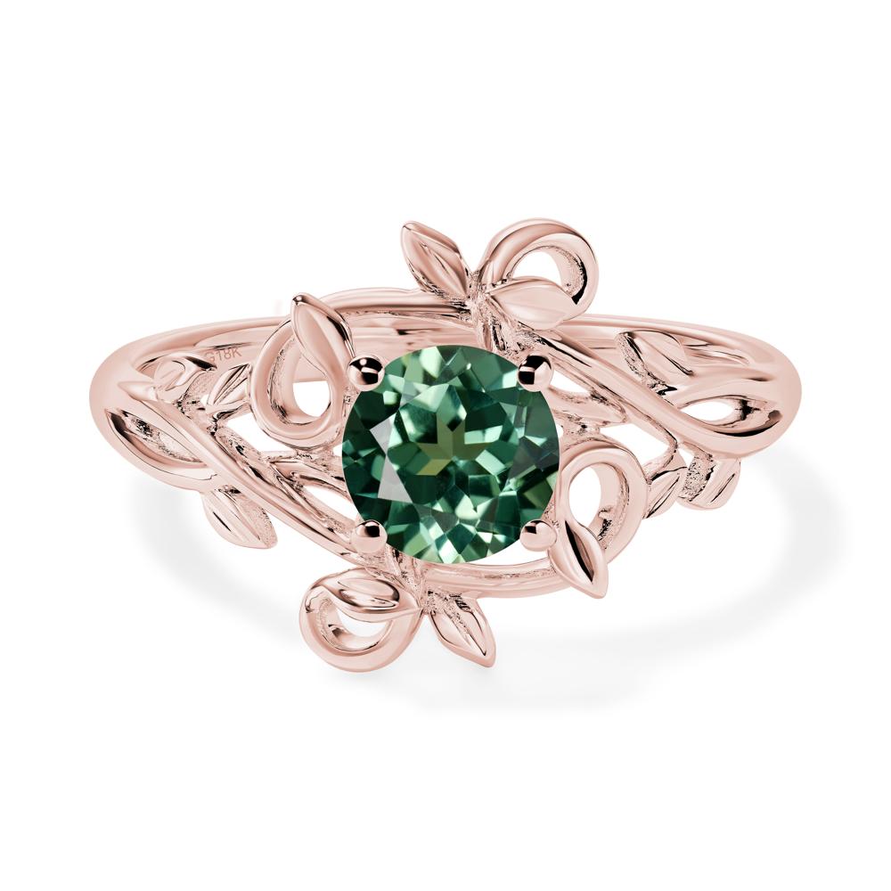 Round Cut Lab Green Sapphire Leaf Ring - LUO Jewelry #metal_18k rose gold