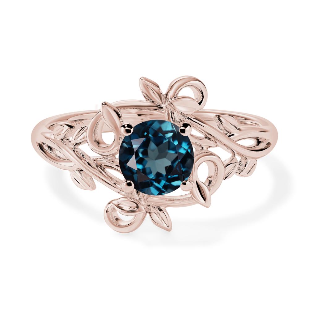 Round Cut London Blue Topaz Leaf Ring - LUO Jewelry #metal_14k rose gold