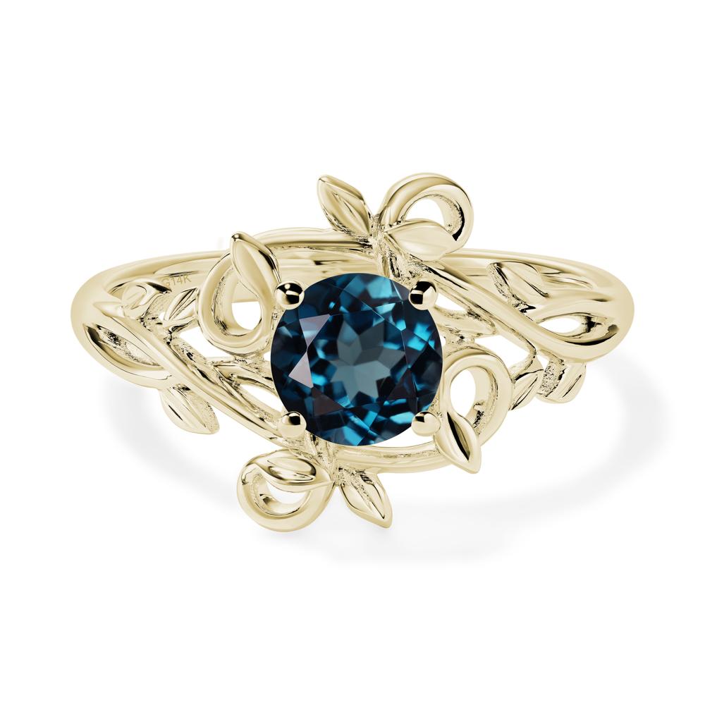 Round Cut London Blue Topaz Leaf Ring - LUO Jewelry #metal_14k yellow gold