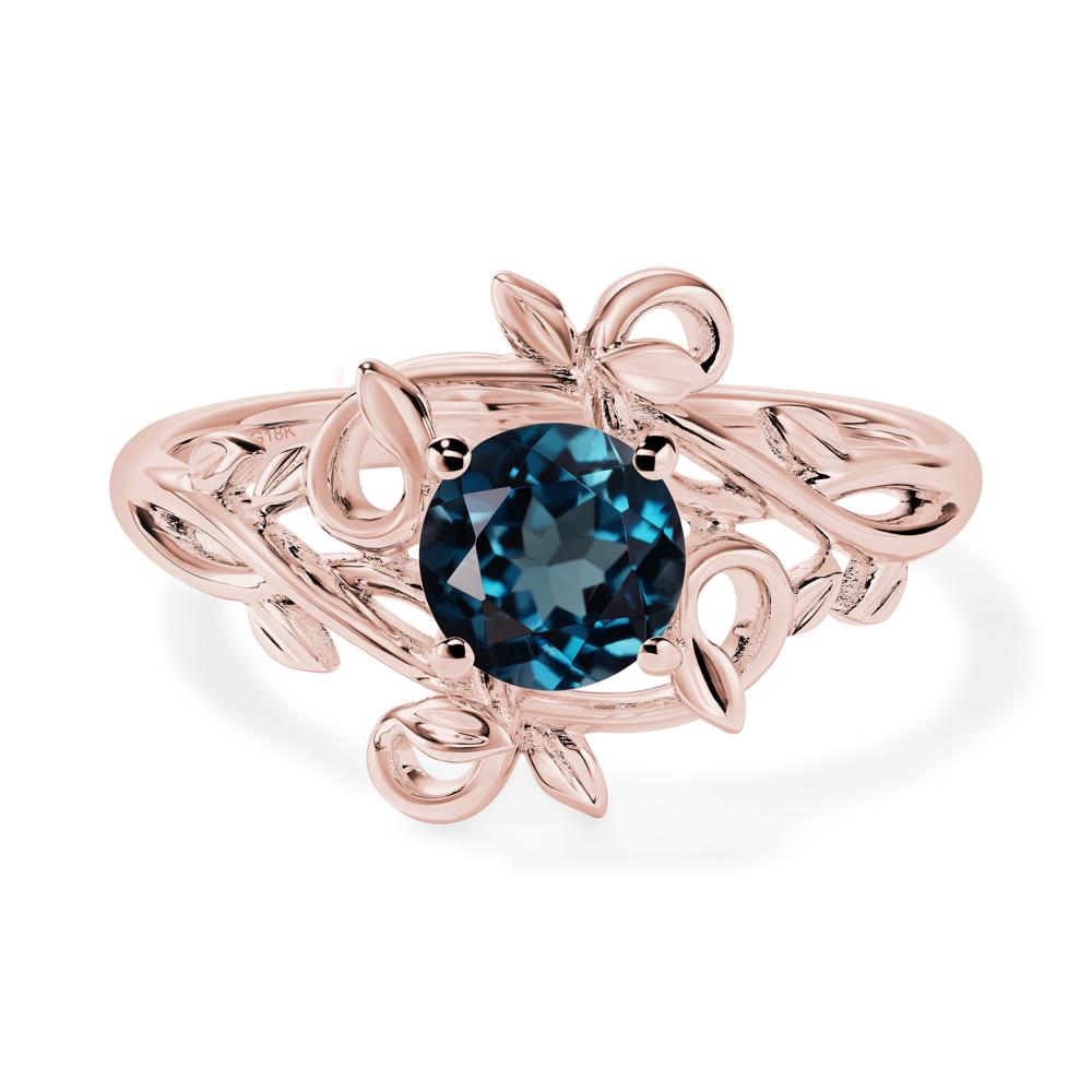 Round Cut London Blue Topaz Leaf Ring - LUO Jewelry #metal_18k rose gold