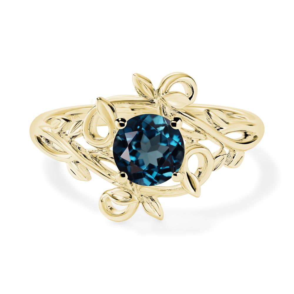 Round Cut London Blue Topaz Leaf Ring - LUO Jewelry #metal_18k yellow gold