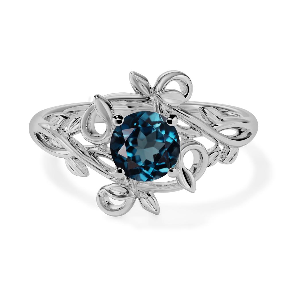 Round Cut London Blue Topaz Leaf Ring - LUO Jewelry #metal_platinum