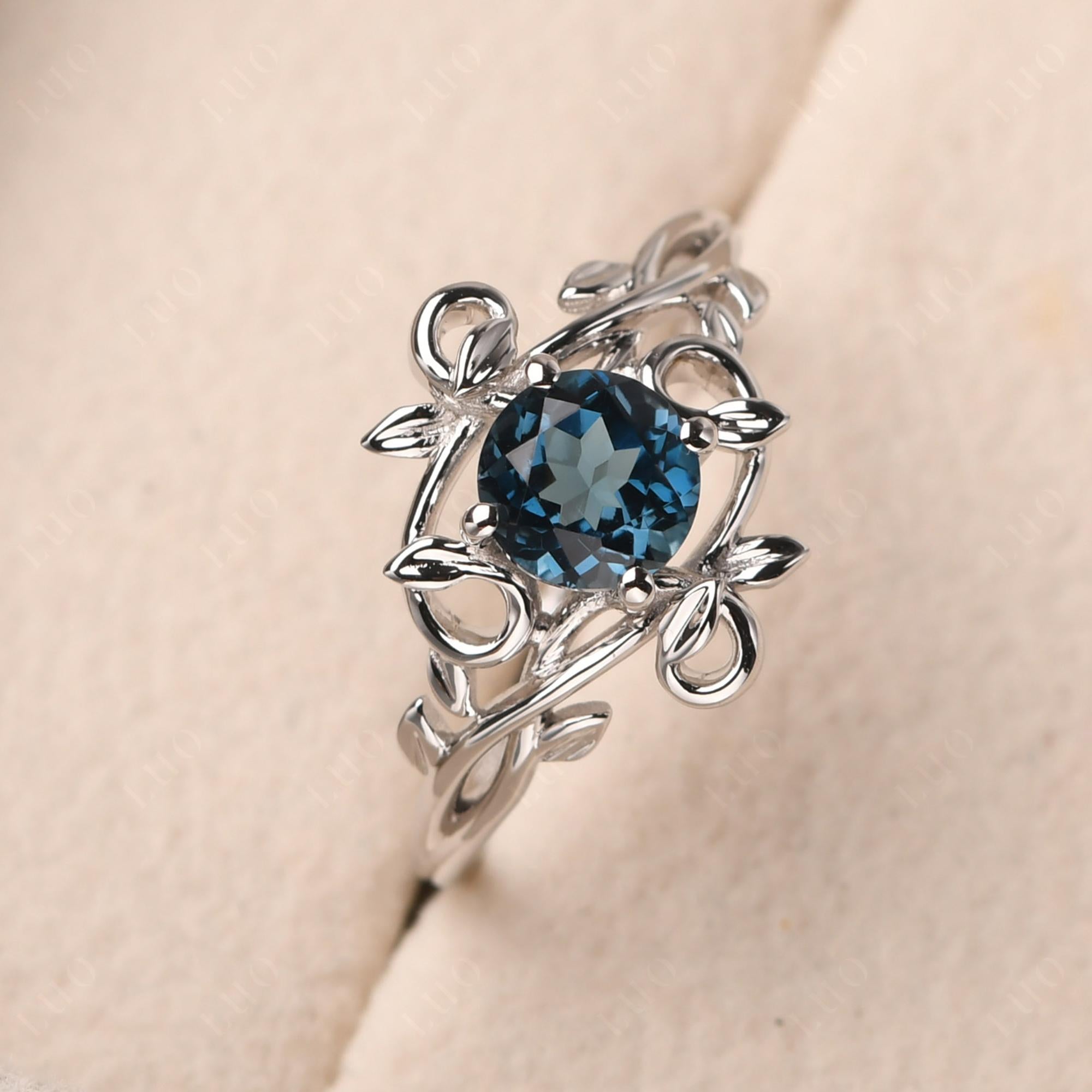 Round Cut London Blue Topaz Leaf Ring - LUO Jewelry