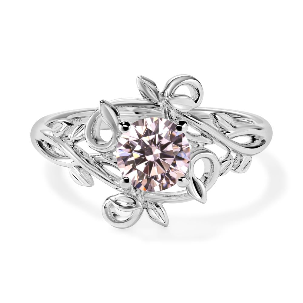 Round Cut Pink Cubic Zirconia Leaf Ring - LUO Jewelry #metal_14k white gold