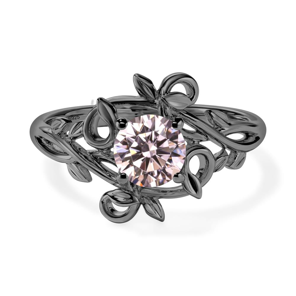 Round Cut Pink Cubic Zirconia Leaf Ring - LUO Jewelry #metal_black finish sterling silver