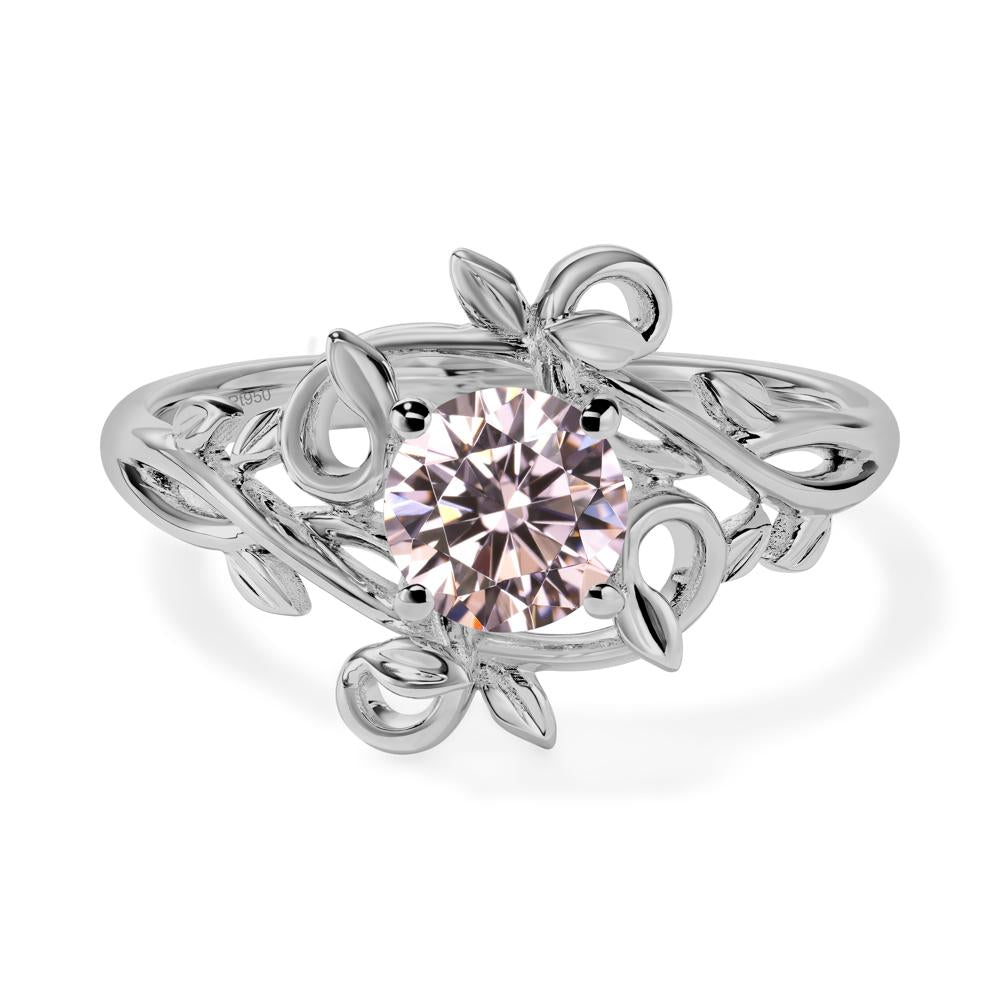 Round Cut Pink Cubic Zirconia Leaf Ring - LUO Jewelry #metal_platinum
